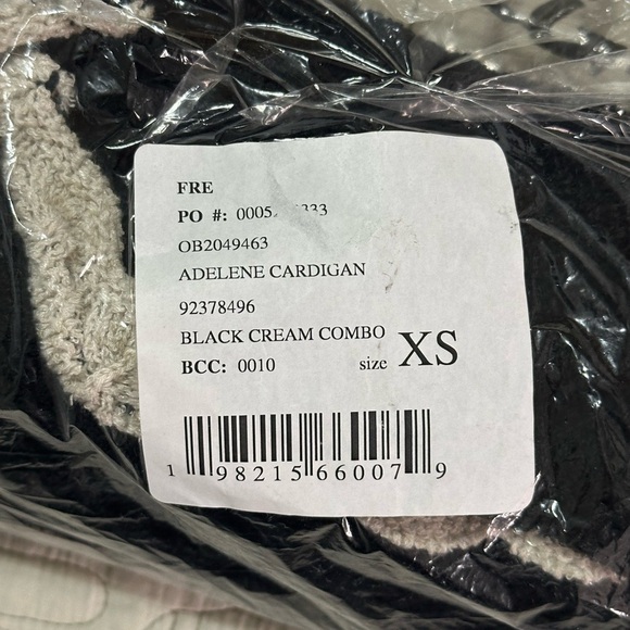 NWT Free People Adelene Pointelle Cardigan S in Black Creme - Picture 9 of 9